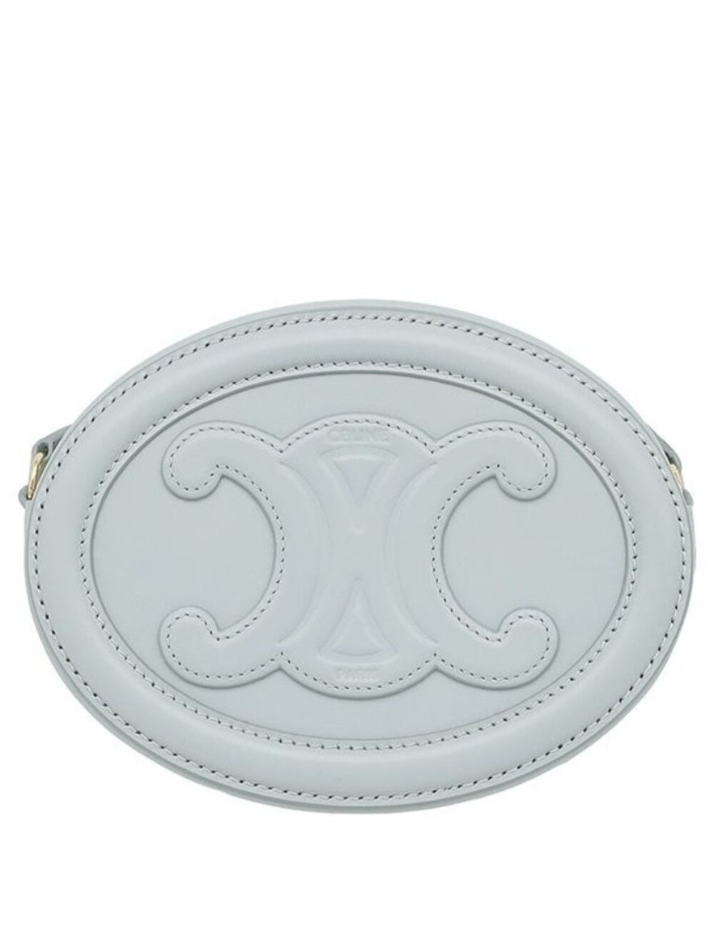 Celine Shoulder Bag Oval Perth Cuir Triomphe Leather Ice Blue Gold Light Mini